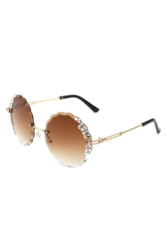 Round Rimless Rhinestone Circle Sunglasses