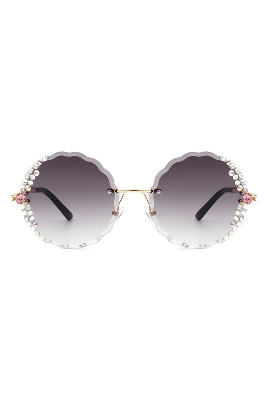 Round Rimless Rhinestone Circle Sunglasses