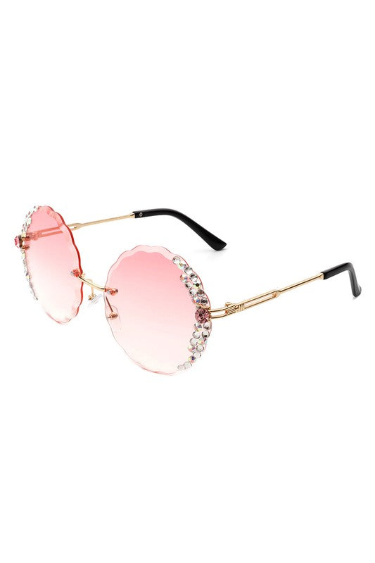 Round Rimless Rhinestone Circle Sunglasses