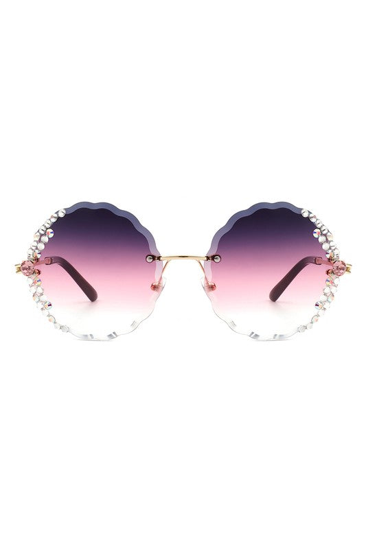 Round Rimless Rhinestone Circle Sunglasses