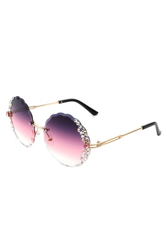 Round Rimless Rhinestone Circle Sunglasses