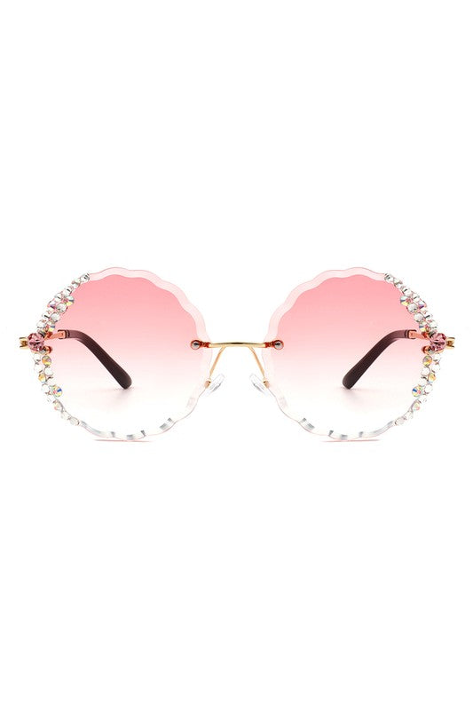 Round Rimless Rhinestone Circle Sunglasses