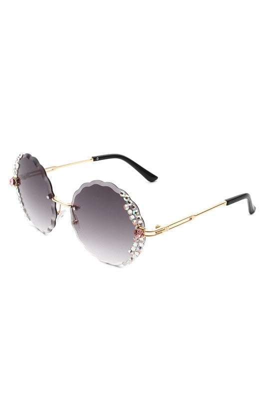 Round Rimless Rhinestone Circle Sunglasses