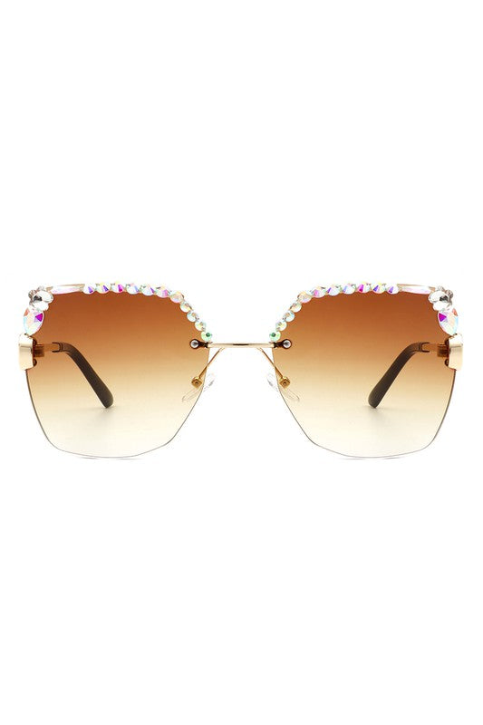 Oversized Square Rimless Rhinestone Sunglasses