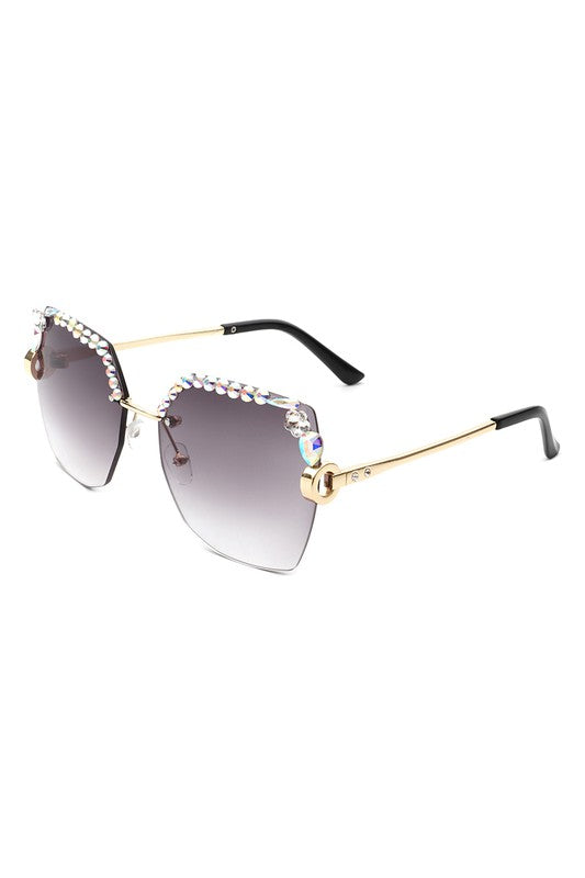 Oversized Square Rimless Rhinestone Sunglasses