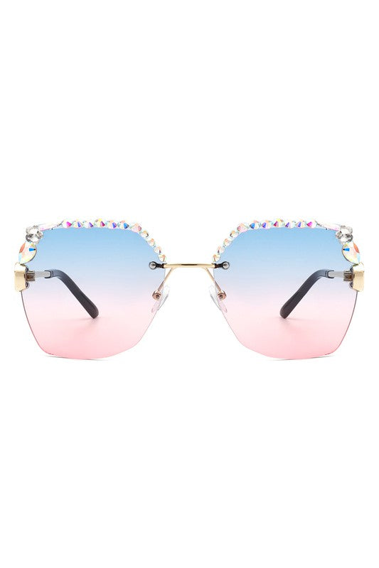 Oversized Square Rimless Rhinestone Sunglasses