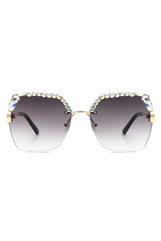 Oversized Square Rimless Rhinestone Sunglasses