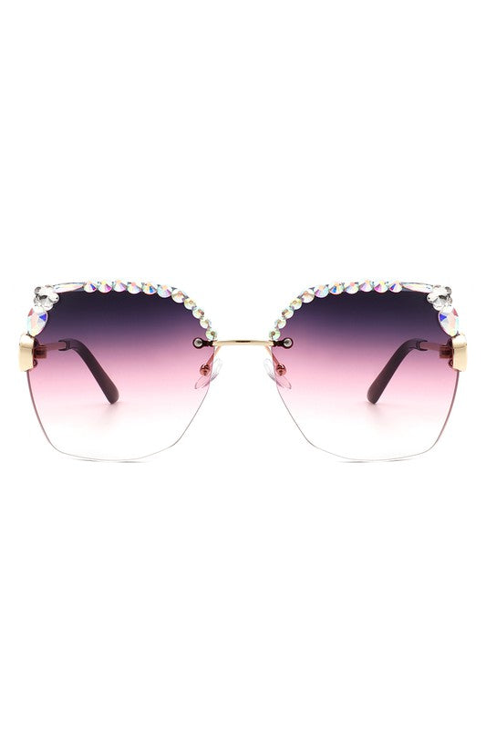 Oversized Square Rimless Rhinestone Sunglasses