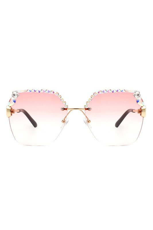 Oversized Square Rimless Rhinestone Sunglasses