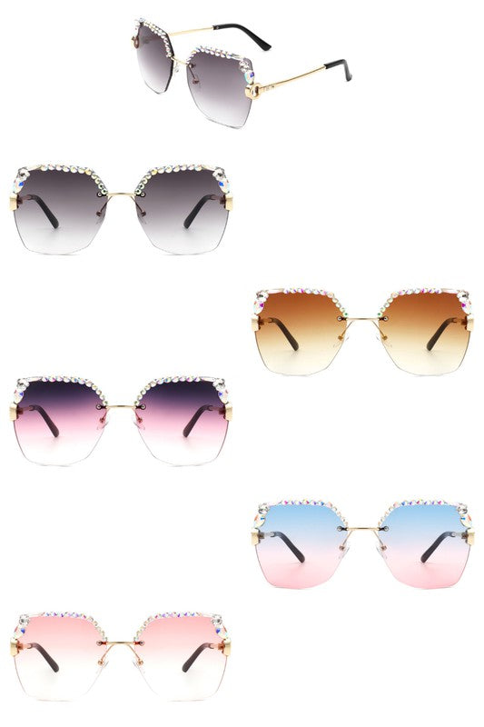 Oversized Square Rimless Rhinestone Sunglasses