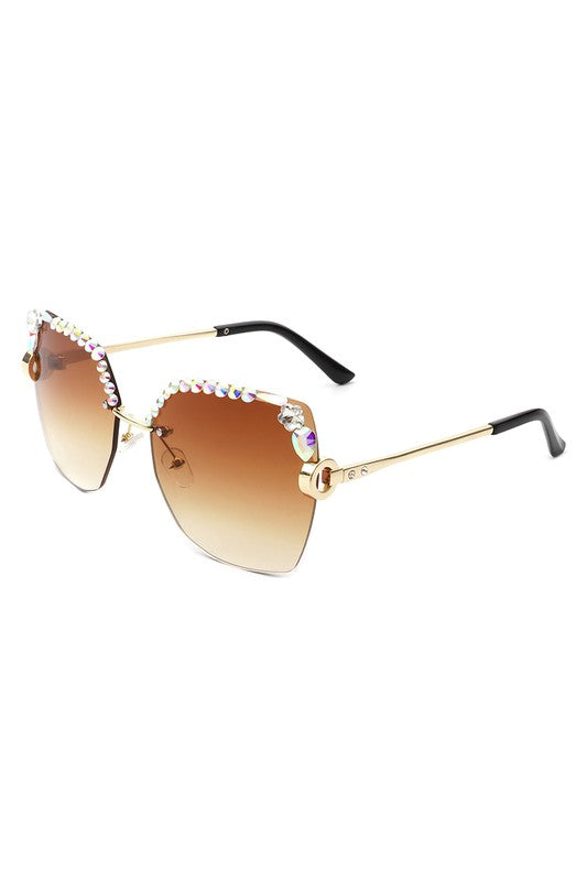 Oversized Square Rimless Rhinestone Sunglasses