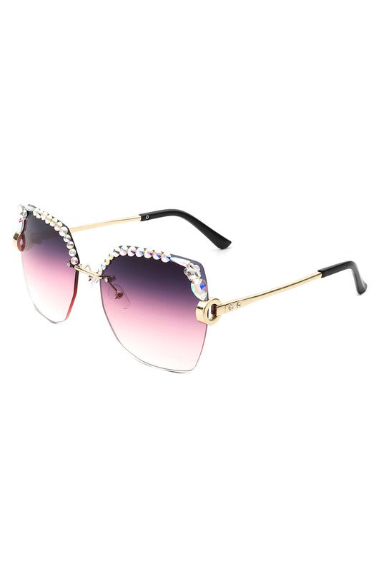 Oversized Square Rimless Rhinestone Sunglasses