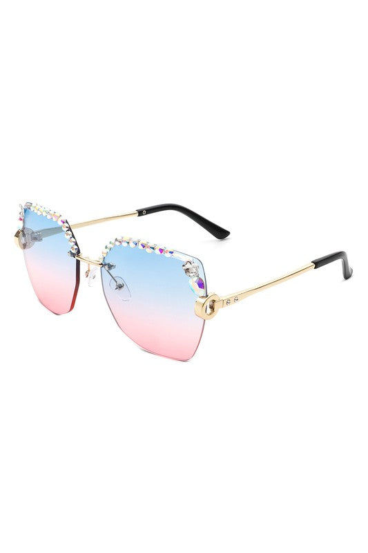 Oversized Square Rimless Rhinestone Sunglasses