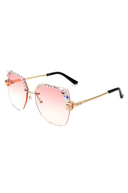 Oversized Square Rimless Rhinestone Sunglasses