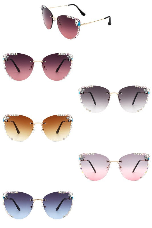 Rimless Rhinestone Cat Eye Sunglasses