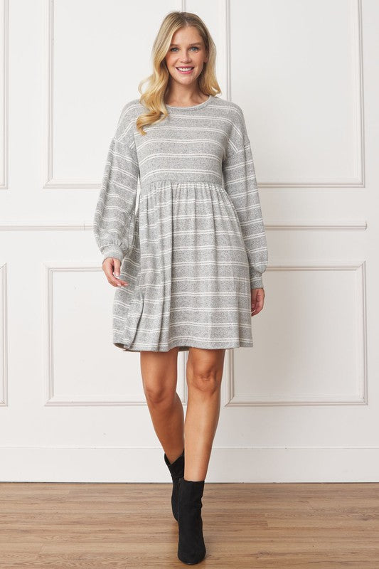 Casual Striped Long-Sleeve Babydoll Dress