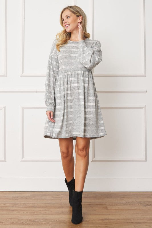 Casual Striped Long-Sleeve Babydoll Dress