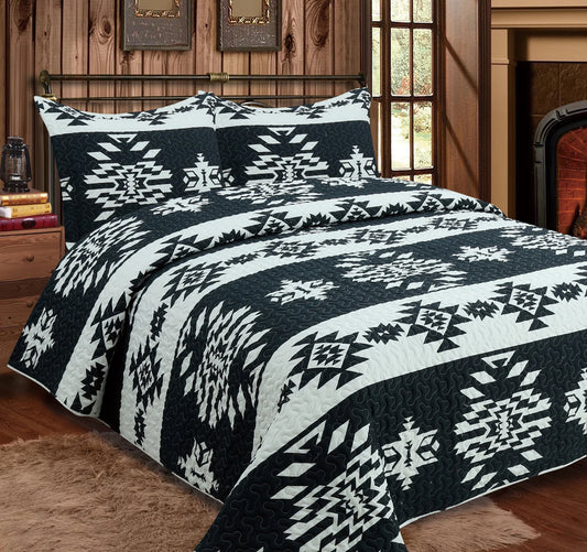 Black King Sized 3 Piece Quilt Set